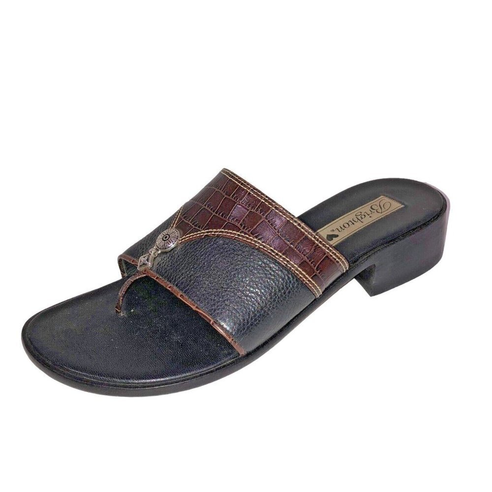 Brighton Black and Brown Leather Slide Sandal